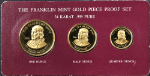 1980 Franklin Mint 3 Coin Gold Proof Set - .999 Fine - 1.75oz AGW - OGP