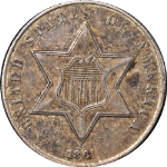 1861 Var. 3 Three (3) Cent Silver Choice AU/BU Nice Eye Appeal Strong Strike