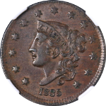 1835 Large Cent NGC AU58 BN N.16 R.2 Superb Eye Appeal Strong Strike