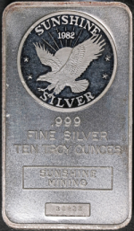 10 Ounce Silver Bar - Sunshine Mining 1982 - .999 Fine - STOCK