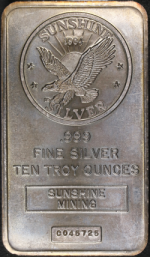 10 Ounce Silver Bar - Sunshine Mining 1984 - .999 Fine - STOCK