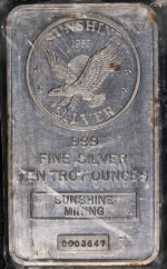 10 Ounce Silver Bar - Sunshine Mining 1983 - .999 Fine - STOCK