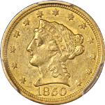 1850-C Liberty Gold $2.50 PCGS AU55 Key Date Great Eye Appeal Nice Strike