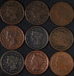1840-49 Large Cents - 9 Coin Bulk Lot