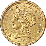 1861-P Liberty Gold $2.50 &#39;New Reverse&#39; Choice AU/BU Great Eye Appeal