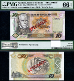 Pick #120 S 10 Pound 1995-2006 Bank of Scotland Gem PMG CU66 EPQ Specimen