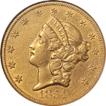 1854-P Liberty Gold $20 Large Date NGC AU50 Nice Eye Appeal Nice Strike