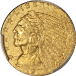1911-P Indian Gold $2.50 PCGS MS64 Great Eye Appeal Strong Strike