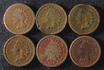 1859-64 Indian Cents - Copper Nickel - With Problems - 6 Coin Bulk Lot