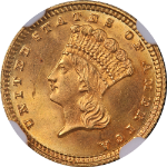 1882 Type 3 Indian Princess Gold $1 NGC MS64 Superb Eye Appeal Strong Strike