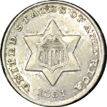 1851-P Type 1 Three (3) Cent Silver Choice BU Great Eye Appeal Strong Strike