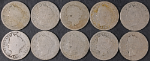 1889 Liberty V Nickels - Worn - 10pc Bulk Lot