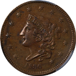 1836 Large Cent PCGS AU Details N.7 R.4 Nice Eye Appeal Strong Strike