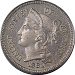 1881 Three (3) Cent Nickel Proof OGH PCGS PR62 Strong Strike