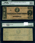 FR. T-70 $2 1864 Confederate Note PMG AU53 NET - Minor Rust