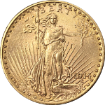 1914-D Saint-Gaudens Gold $20 Choice BU Great Eye Appeal Strong Strike