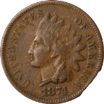 1874 Indian Cent - Rim Damage