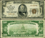 Detroit MI-Michigan $50 1929 T-1 National Bank Note Ch #10527 FNB Fine+