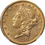 1870-S Liberty Gold $20 NGC AU58 Superb Eye Appeal Strong Strike
