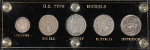 1871-1963 U.S. Nickels Type Set - 5pc Bulk Lot