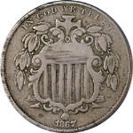 1867 Shield Nickel No Rays ANACS VF20 Great Eye Appeal Nice Strike