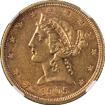 1905-S Liberty Gold $5 NGC AU58 Nice Eye Appeal Strong Strike