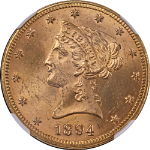 1894-P Liberty Gold $10 NGC MS64 Superb Eye Appeal Strong Strike