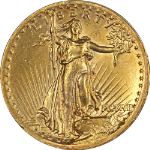 1907 Saint-Gaudens Gold $20 High Relief, Wire Rim BU Key Date Strong Strike