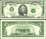 FR. 1985 D $5 1995 Federal Reserve Note Cleveland D-B Block Superb CU