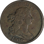 1806 Half Cent Large 6 w/ Stems Nice XF C-4 R.1 Nice Eye Appeal