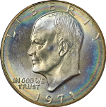 1971-S Eisenhower Ike Silver Dollar Iridescent Toning PCGS MS67 Strong Strike