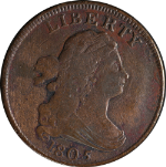1805 Half Cent Small &#39;5&#39; w/ Stems F/VF Details C-3 R.5 Nice Eye Appeal