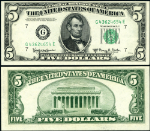FR. 1966 G $5 1950-E Federal Reserve Note Chicago G-E Block AU+