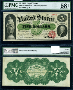 FR. 61 A $5 1862 Legal Tender Choice AU58 EPQ - Crazy Grade