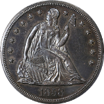 1858 Seated Liberty Dollar Proof PCGS PR62 Nice Eye Appeal Strong Strike RARE