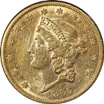 1865-S Liberty Gold $20 Ty 1 Civil War Date AU/BU Details Nice Eye Appeal