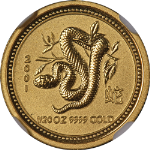2001 Australia Gold $5 Year of the Snake Lunar Series 1 NGC MS68 1/20 Ounce