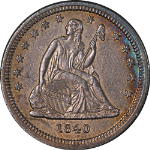 1840-O Seated Liberty Quarter 'Drapery' Choice BU Details Great Eye Appeal