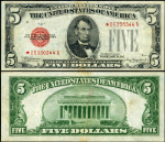 FR. 1528* $5 1928-C Legal Tender Non-Mule *-A Block VF+ Star - Issues