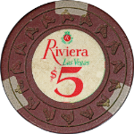 Riviera Las Vegas 8th Issue $5 Chip 1965 - VERY RARE (R7, 16-30 Known)