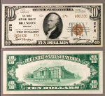 Brandon VT $10 1929 T-2 National Bank Note Ch #278 First NB Choice Gem