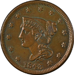 1843 Large Cent 'Petite Head, Small Letters' Choice BU Great Eye Appeal