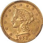 1853-P Liberty Gold $2.50 PCGS AU58 Nice Eye Appeal Strong Strike