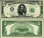 FR. 1965 D $5 1950-D Federal Reserve Note Cleveland D-B Block Gem CU