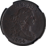 1804 Half Cent Crosslet 4 w/ Stems NGC AU58 BN C-10 R.1 Strong Strike