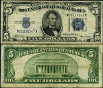 FR. 1653 $5 1934-C Federal Reserve Note Mule N-A Block Wide Fine