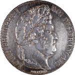 France 1847-A Five (5) Francs ICG AU53 Details KM#749.1 - Cleaned