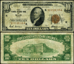 FR. 1860 K $10 1929 Federal Reserve Bank Note Dallas K-A Block Fine+ - Pinholes