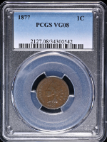 1877 Indian Cent PCGS VG08 Key Date Great Eye Appeal Nice Strike