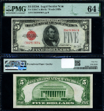 FR. 1526 $5 1928-A Legal Tender C-A Block Choice PMG CU64 EPQ